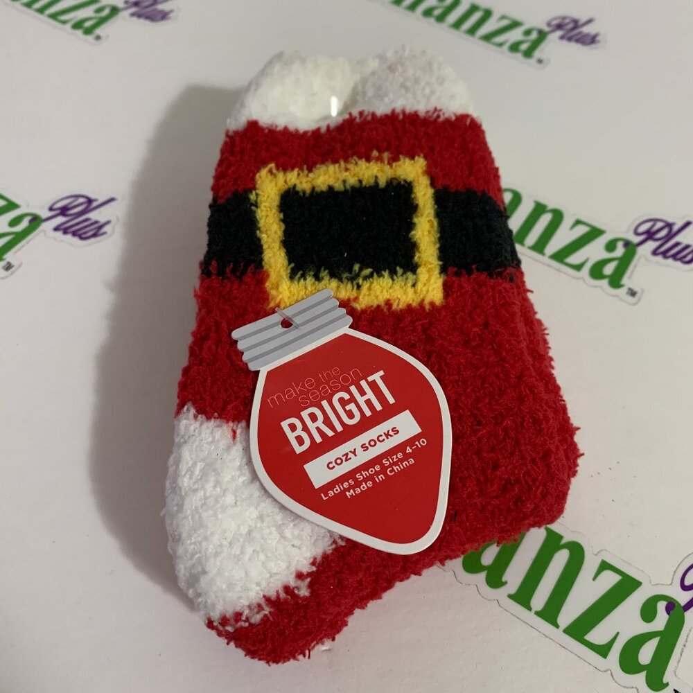 Ugly Christmas Socks Season Bright Crew Santa Suit Fuzzy Cozy Shoe Size 4-10